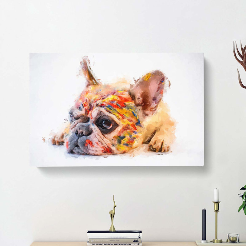 Painted French Bulldog In Abstract - Wrapped Canvas, 50cm H x 76cm W x 3cm D