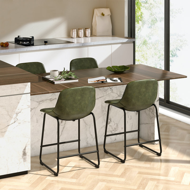 Tabourets de bar en cuir Parveena, Tabouret de comptoir (siège d'une hauteur de 24 p, 3, Vert