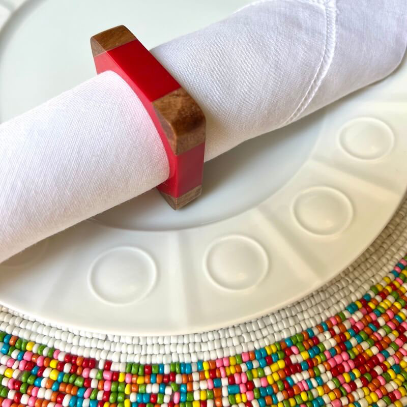 Quatro Napkin Rings - White, Red