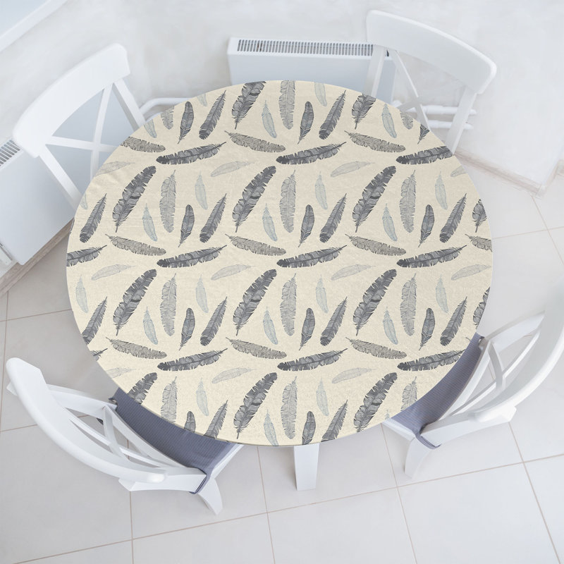 East Urban Home Feather Fitted Round Tablecloth Diameter Pale Grey and Beige, 51.97" Round