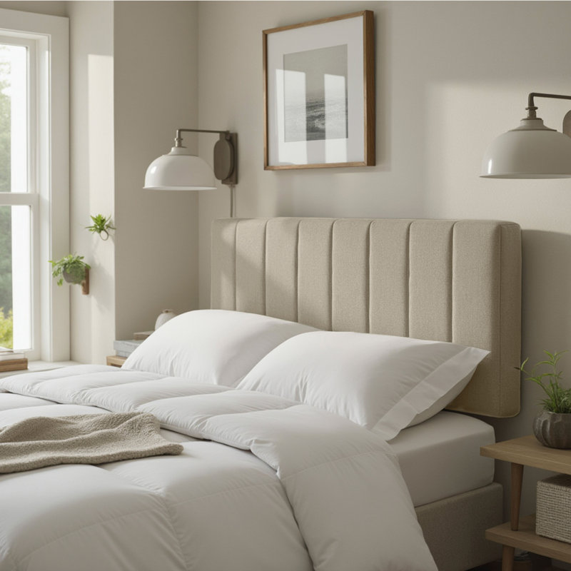 Chastelyne Upholstered Easy Assemble Wall Mounted Headboard, Linen, Queen