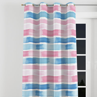 Striped Curtains for bedroom - Modern Pink And Blue Soft Drift Velvet Grommet Curtain - 1 Panel
