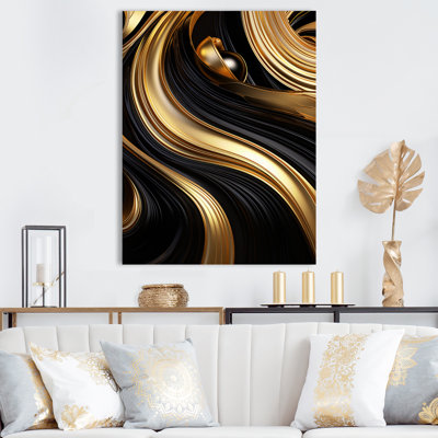 Abstrait or liquide et tourbillon noir I - spirales abstraites, art mural