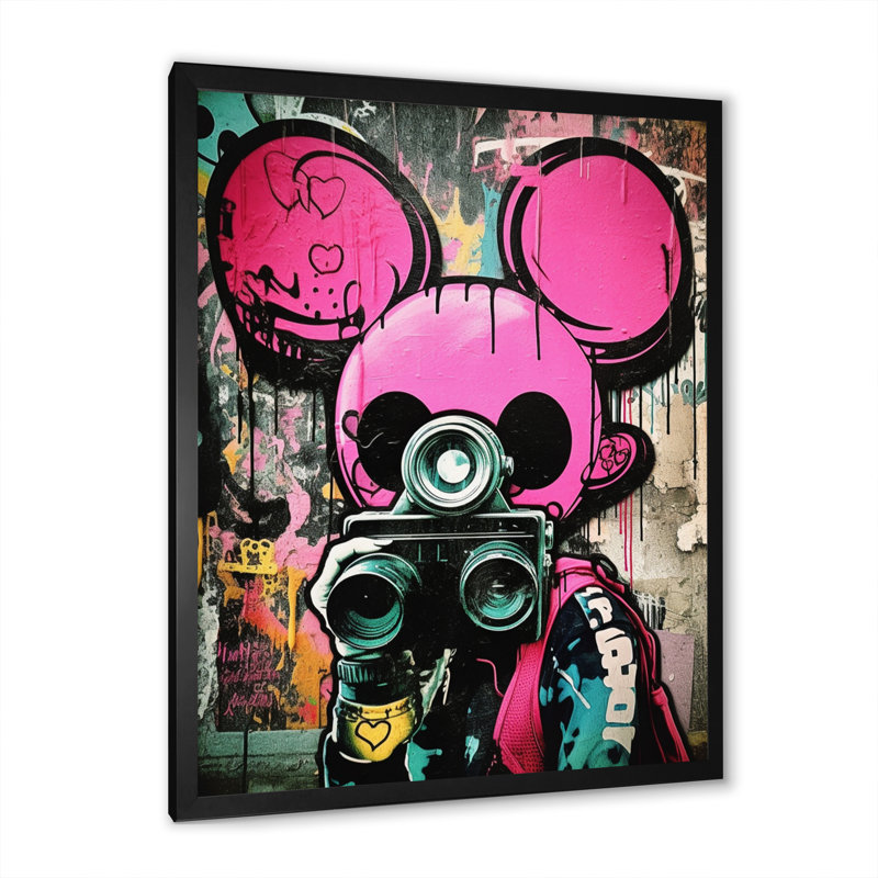 «Street Pink Mouse Is Watch You», reproduction sur toile, Cadre photo noir, H 20 po x l 12 po x P 1 po