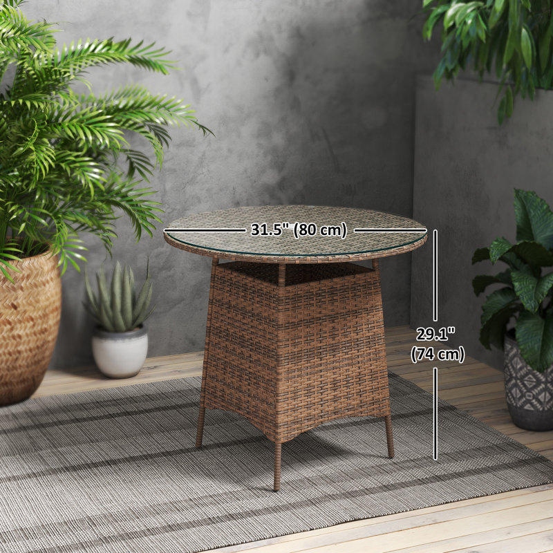 Table de patio ronde 31,5 po, table bistro avec trou pour parasol, brun