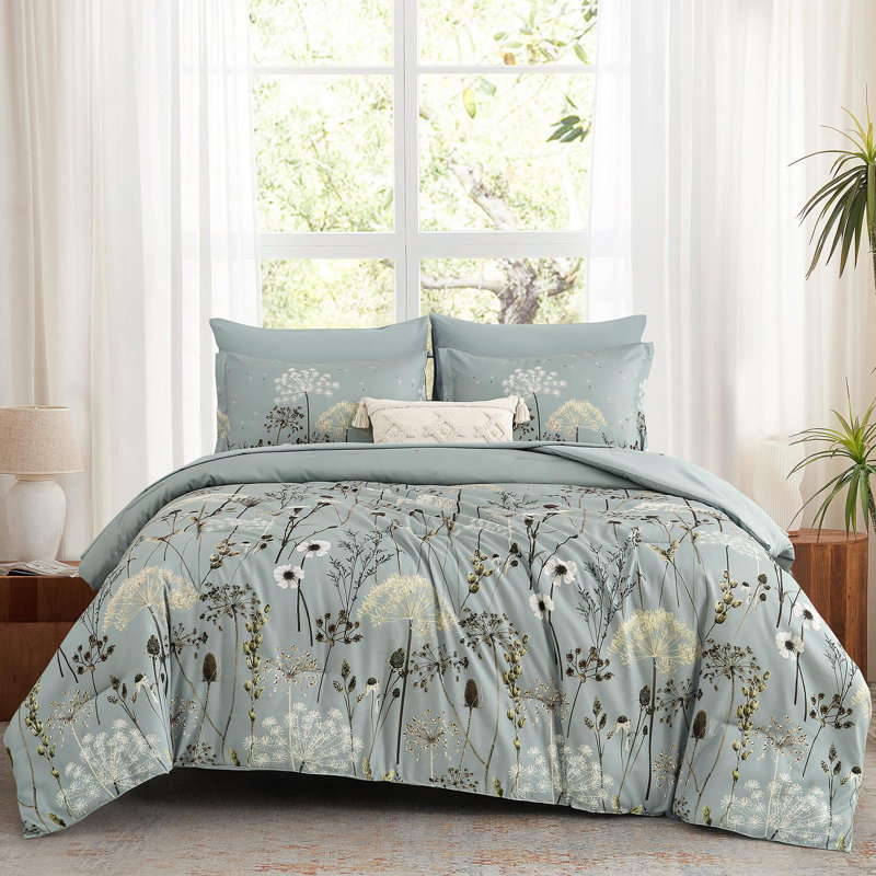 7-Piece Dandelion Floral Comforter Set All-Season Soft Microfiber Bedding Set, King Comforter + 6 Additional Pieces