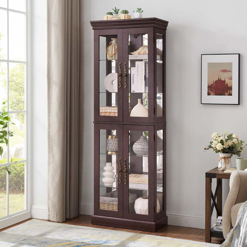 Armoire de rangement en verre, H 71,26 po x l 24,21 po x P 12,2 po, Cerise foncée