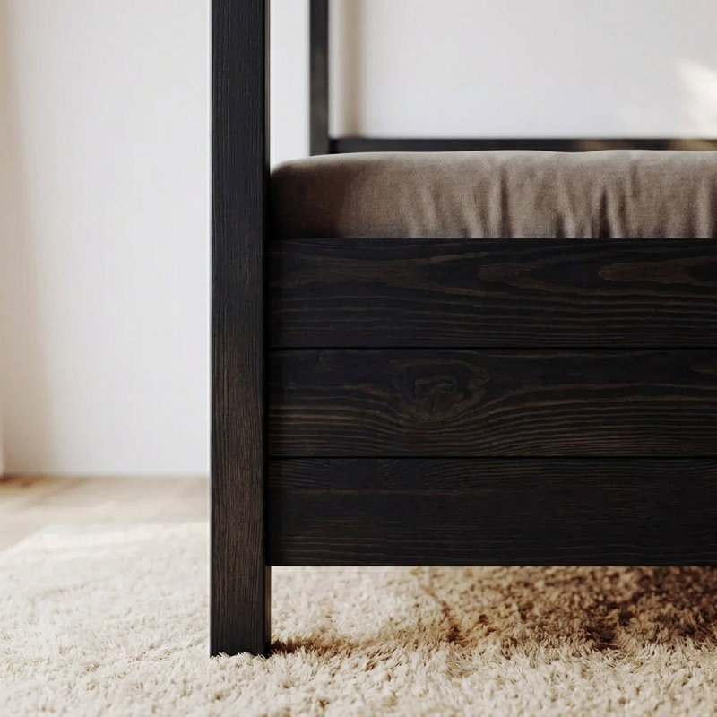 Desern Solid Wood Canopy Bed, Double (4'6), Black Wash