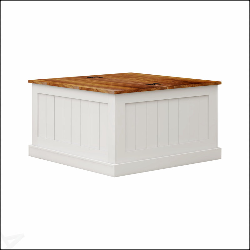 Table basse de style campagnard de 31,5 pouces avec plateau relevable à charnière, centre de table carré rustique en bois pour un décor champêtre moderne