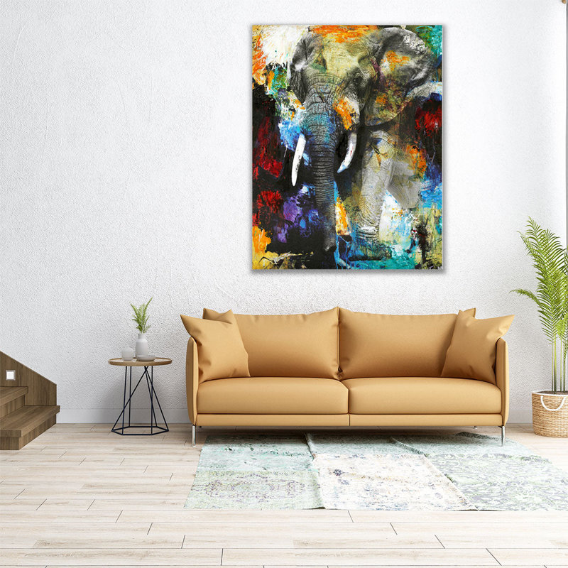 Éléphant - reproduction d'art sur toile, H 20 po x l 16 po