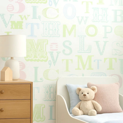 Papier peint pastel, bleu, vert, rose, blanc cassé, enfants, chambre de bébé