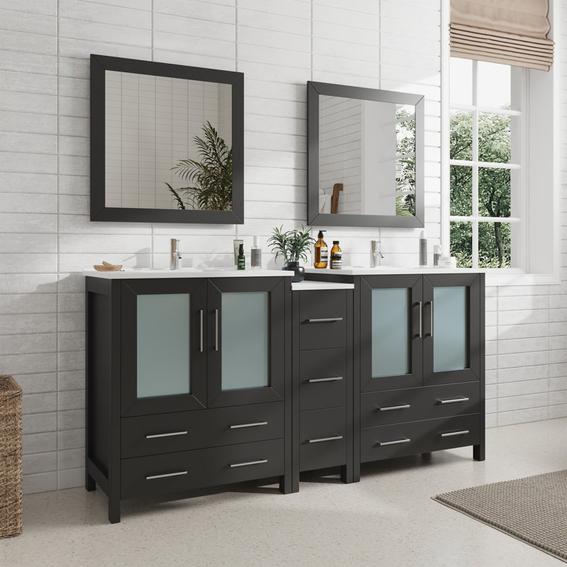  Ensemble de meuble-lavabo double 72 "avec miroir, Espresso