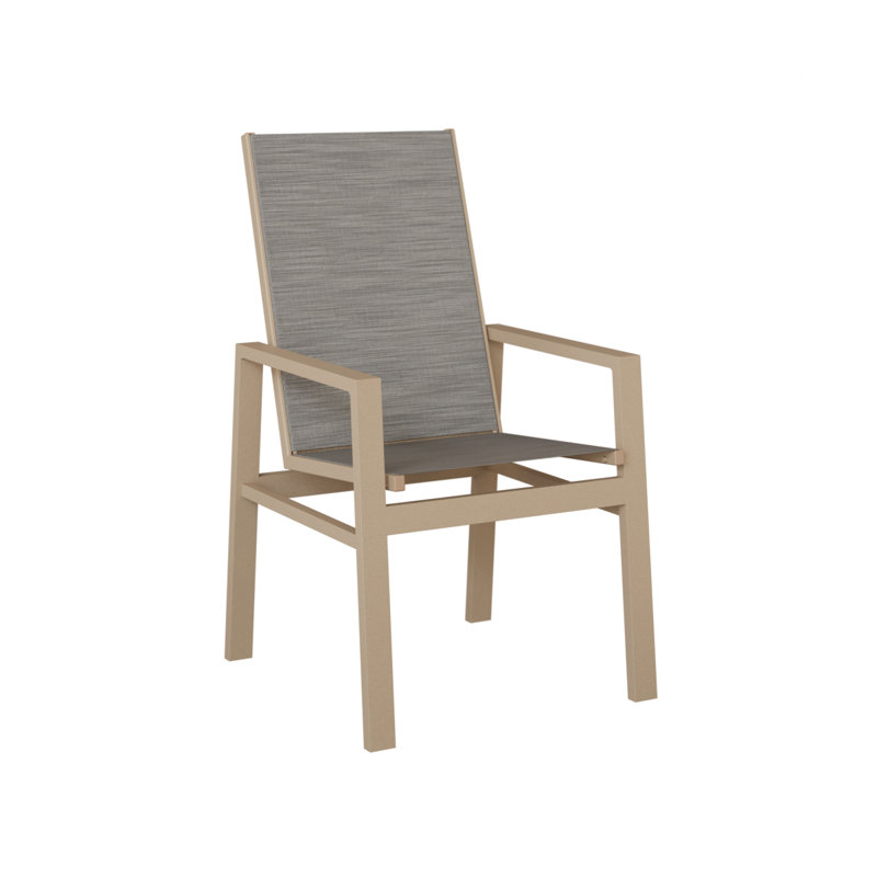 Chaise de salle à manger à haut dossier en aluminium berlinois Vida Sahara, Mica perle, Aluminium moucheté Sahara