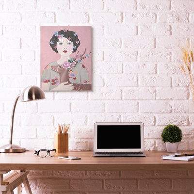 « femme et cerf rose animal » par catherine b-reproduction d’art