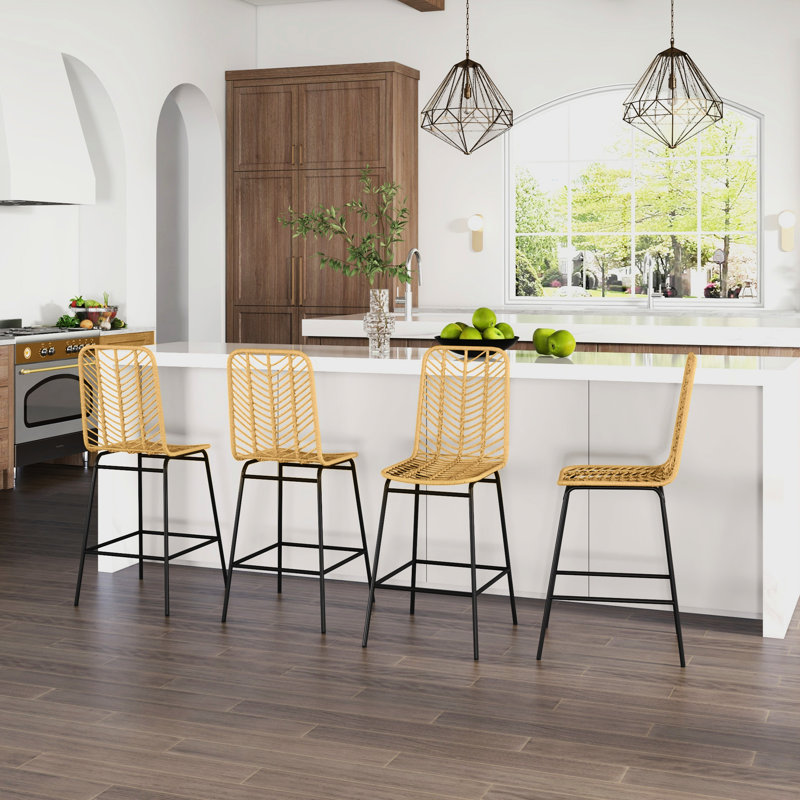 4 Bar Stools, 26" Counter Height Kitchen Chairs, Yellow Seat And Back For Airy Enjoyment, Strong Steel Frame Foot Pad Island Comfort, Construction