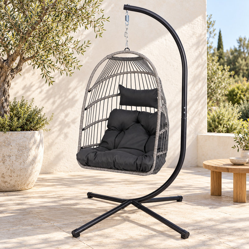 Fauteuil à œufs pliable en osier Albie, Gris