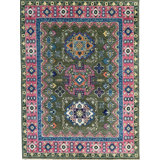 Green Hand-Knotted Wool Verdant Medallions Classic Traditional Modern Contemporary Carpet Rug