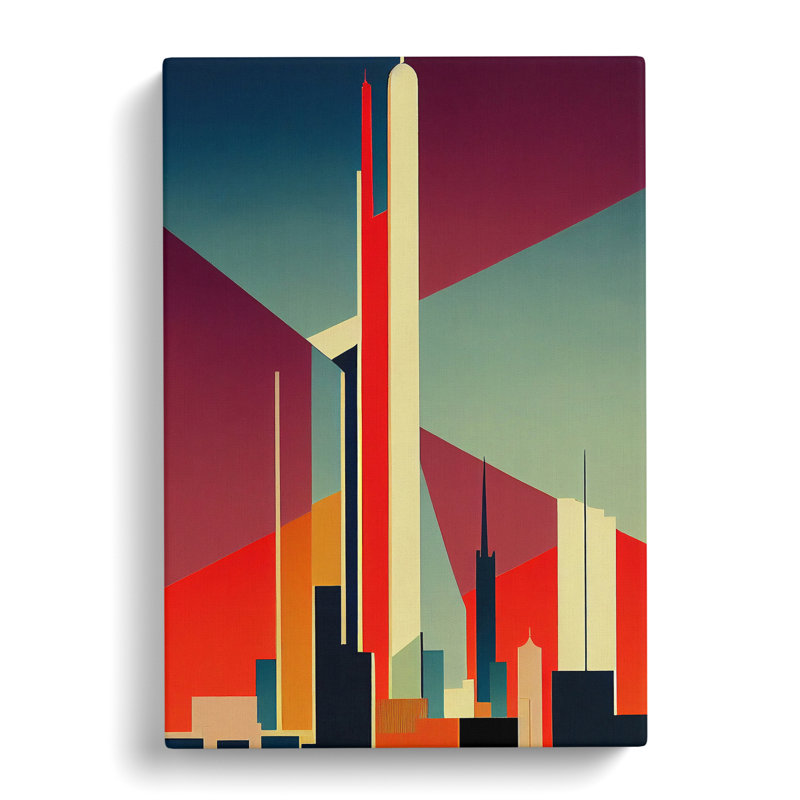 XC1022-1437X City Skyline Retro Art No.2 - Wrapped Canvas Print, 60cm H x 40cm W x 3cm D
