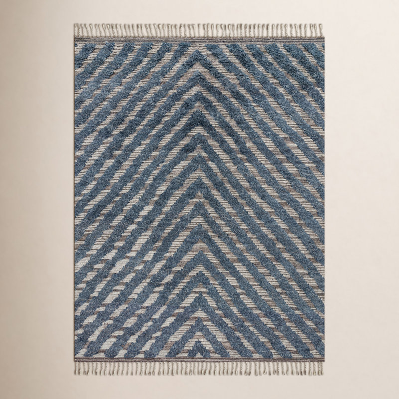 Benjamin Hand Knotted Blue Rug, Rectangle 5'6" x 8'6"