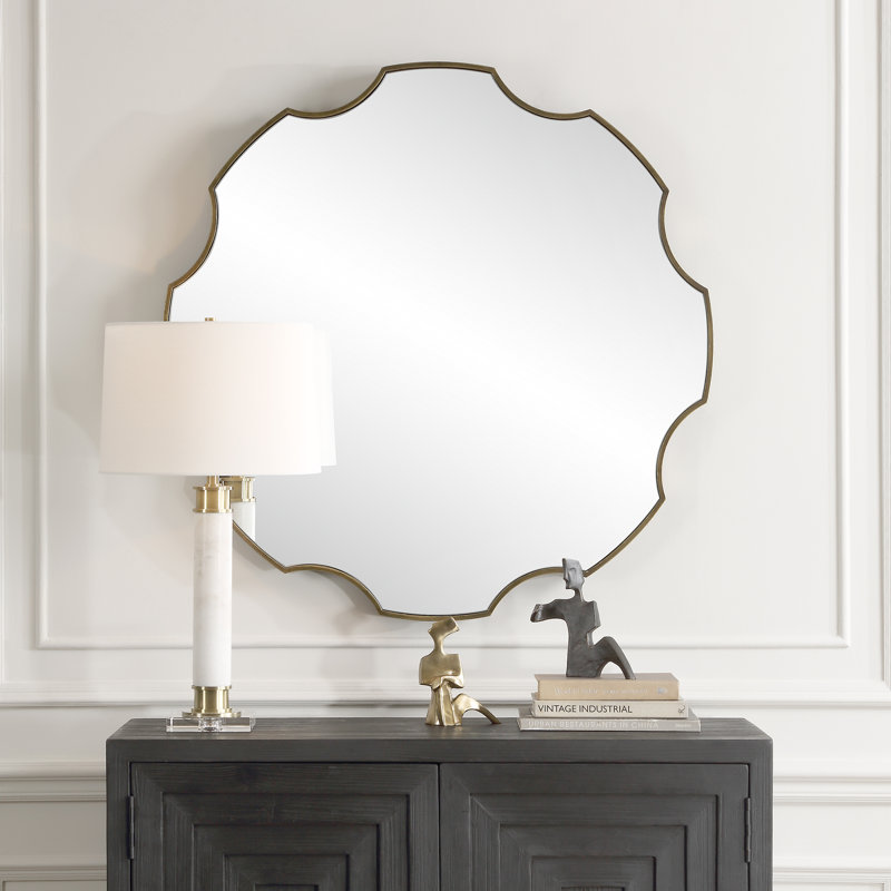 Antiqued Bronze Iron Framed Gear-Shaped Mirror