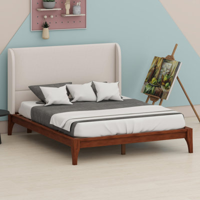 High Headboard Platform Bed, Solid Wood Construction with Upholstered Panel
