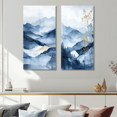Grande montagne, aquarelle, paysage - Alpine, grande impression murale 2 pièces