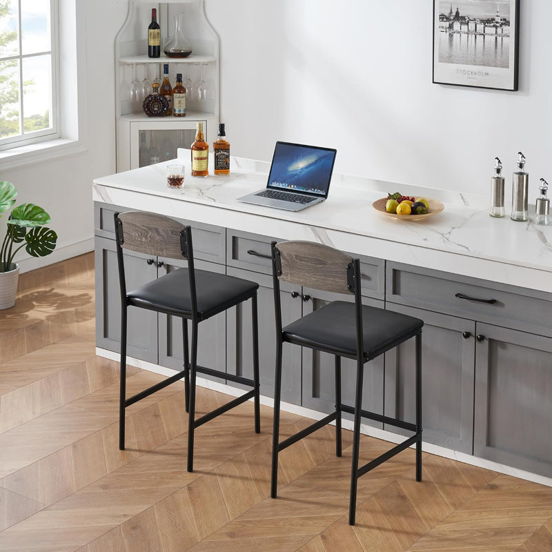 Ensemble de tabourets de bar, tabourets de bar à hauteur de comptoir de 25,2 pouces avec dossier et repose-pieds, Noir/gris