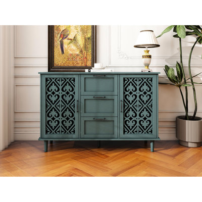 Armoire foncée 3 portes et 3 tiroirs, convient à plusieurs pièces, avec armoire à panneau - motif symétrique à couche réglable et poignée délicate en métal noir