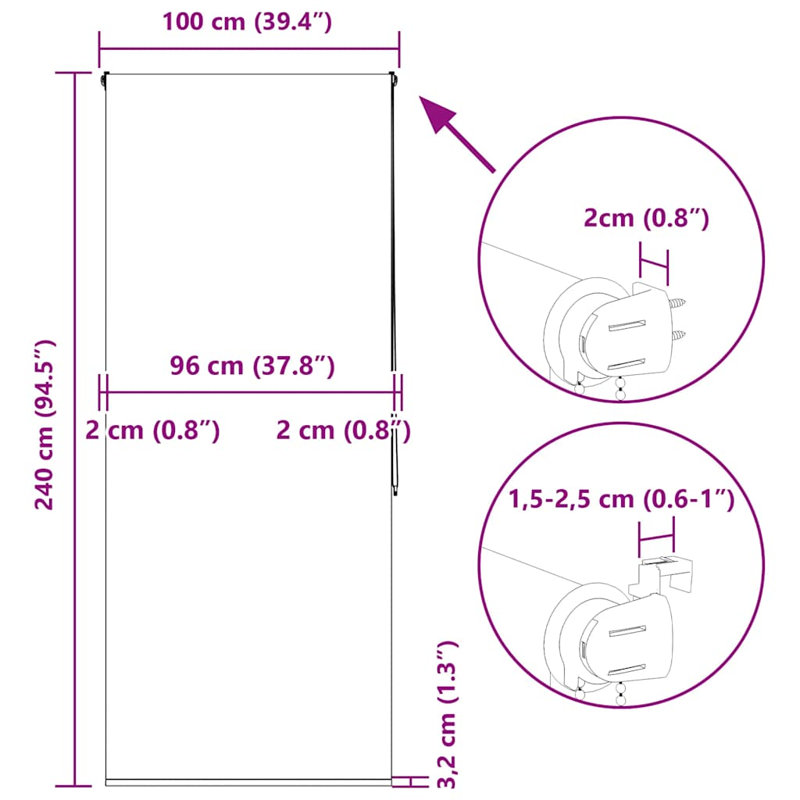 Room Darkening Roller Blind, 100cmW x 240cmL