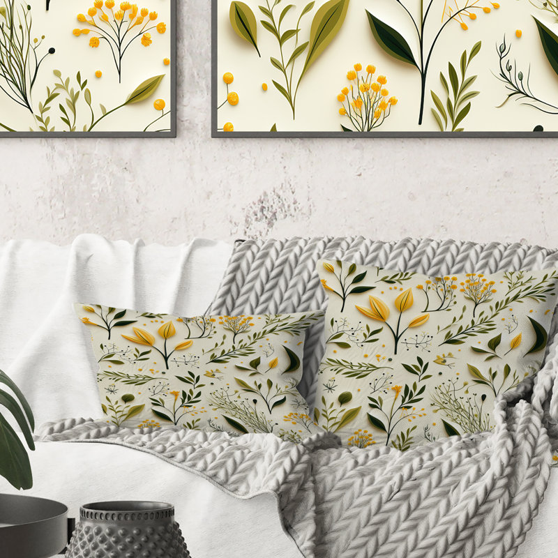 Simplicité florale jaune et verte - coussin à imprimé floral