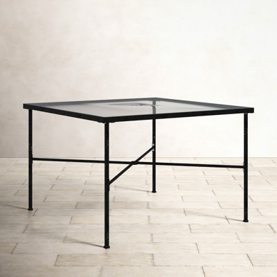 Lucier 84.06'' Glass Outdoor Dining Table