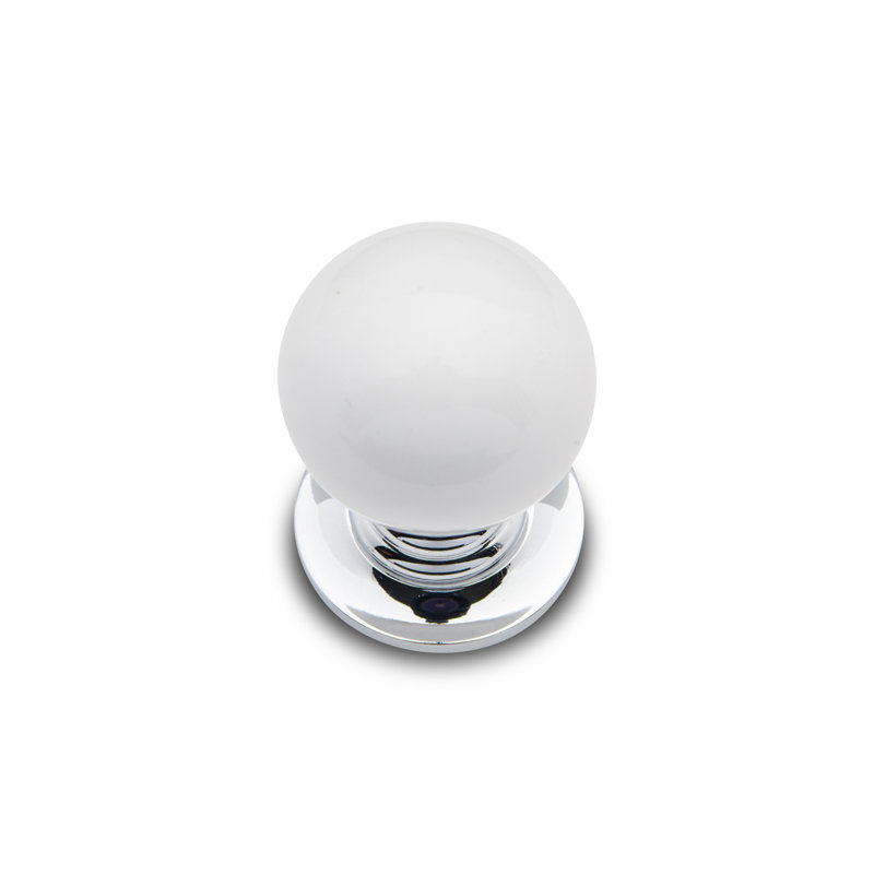 CK Series 1 1/4" Diameter Round Knob, White / Chrome, 1" H x 1" W x 1.38" D