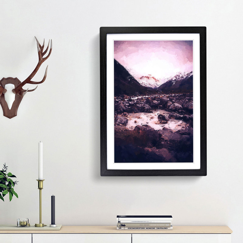 Mount Cook in New Zealand in Abstract - Picture Frame Graphic Art Print, 65cm H x 48cm W x 2cm D, Black Framed