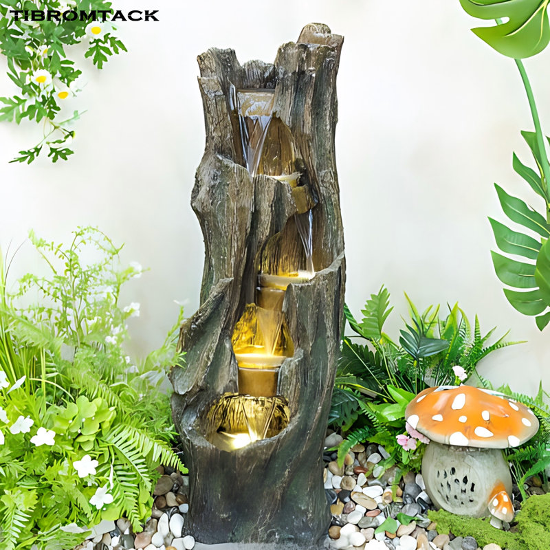 TIBROMTACK Tree Stump Water Fountain with LED Lights Outdoor Garden Fountain for Patio Yard 39.4 inch