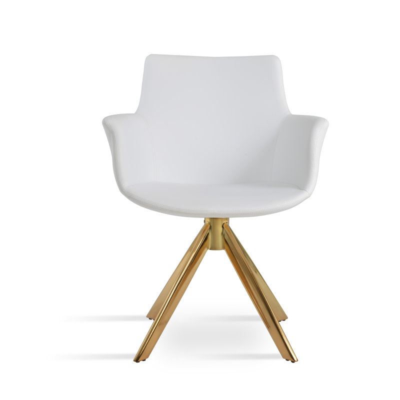 Fauteuil Bottega, Noyer, Simili cuir blanc