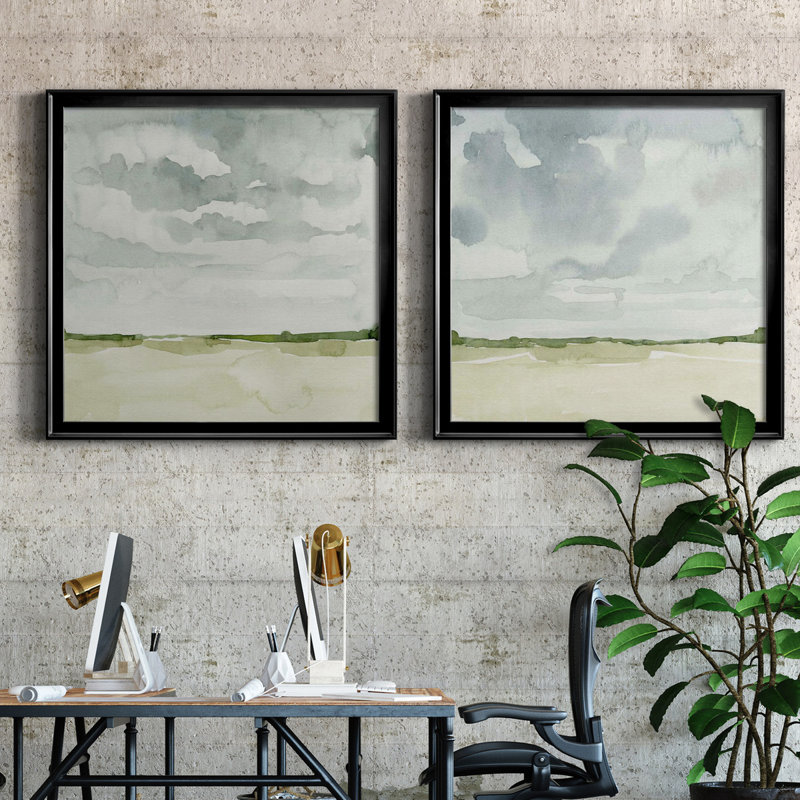 Ensemble de cadres photo 2 pièces Field After Rain I, H 26,5 po x l 53 po x P 1,5 po, Toile avec cadre noir, Pas de tapis