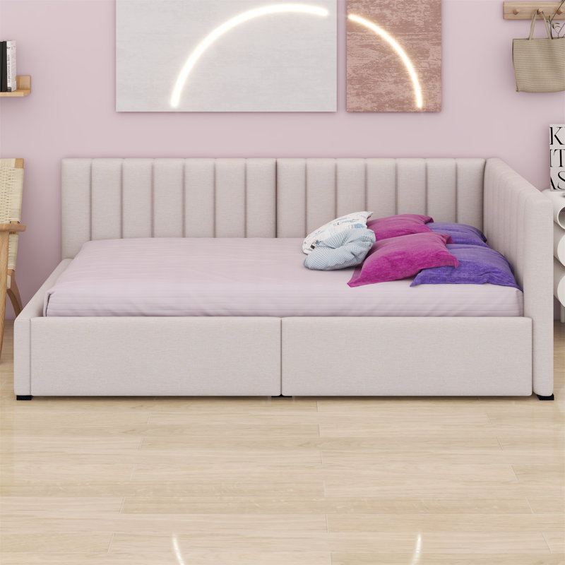 Lit de rangement rembourré Ninette, Beige