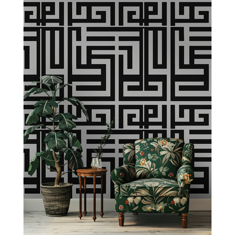 Papier peint moderne à motif de labyrinthe géométrique Bryelle