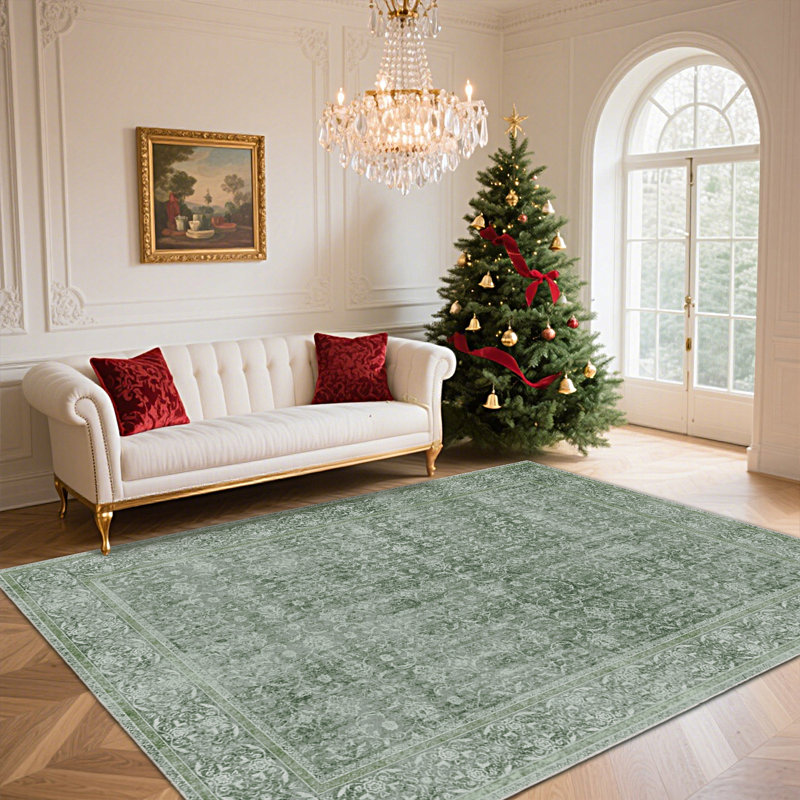 Retro European Style Rug for Living Room, Soft Accent Carpet for Bedroom, Washable Dining Room Rugs for Under Table, Non-Slip Farmhouse Bohemian Large Tumble Rug for High Traffic Area