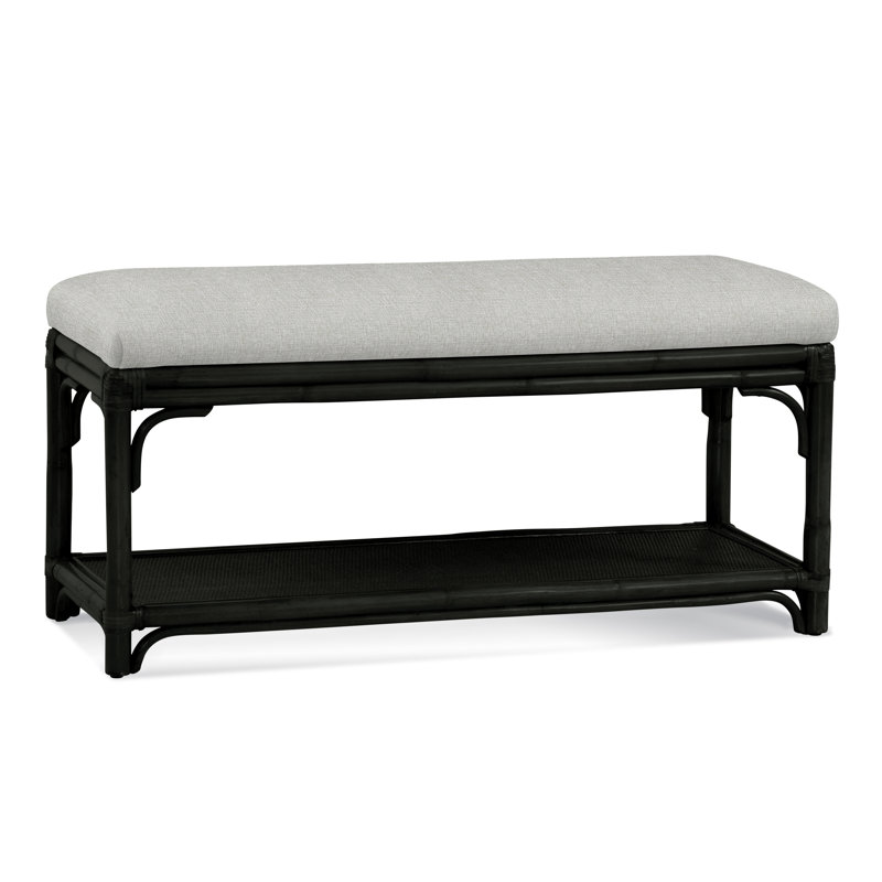 Summer Retreat Wicker Shelf Storage Bench, Black, Basic Grey; 0317-83