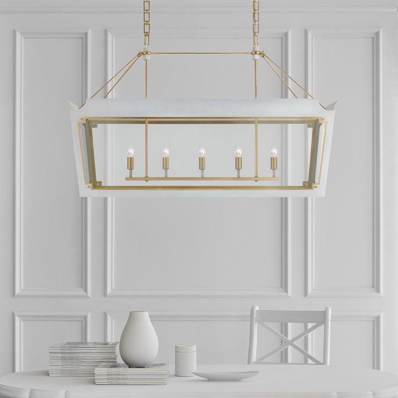 Julie Neill Caddo Medium Linear Lantern, Celadon/Gold