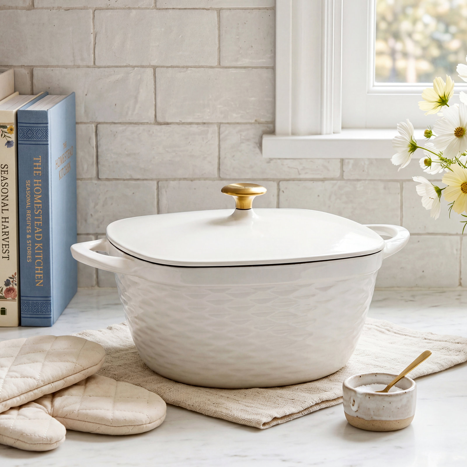 Prisma Enameled Cast Iron Dutch Oven, White