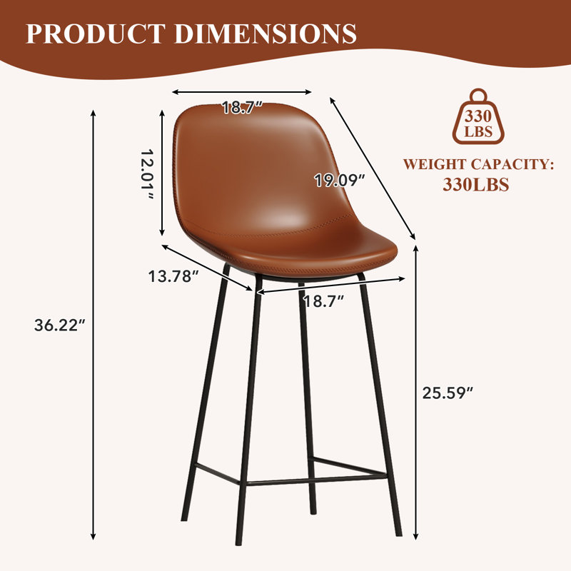 26" Faux Leather Upholstered Bar and Counter Stools, Orange