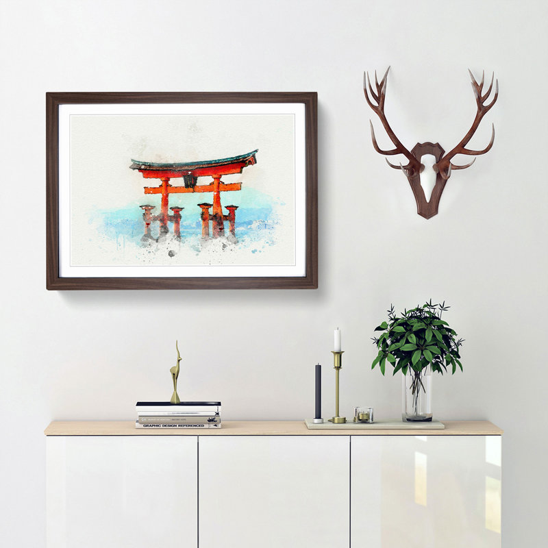 Itsukushima Shrine in Hiroshima Japan in Abstract - Framed Print, 48cm H x 65cm W x 2cm D, Walnut Framed