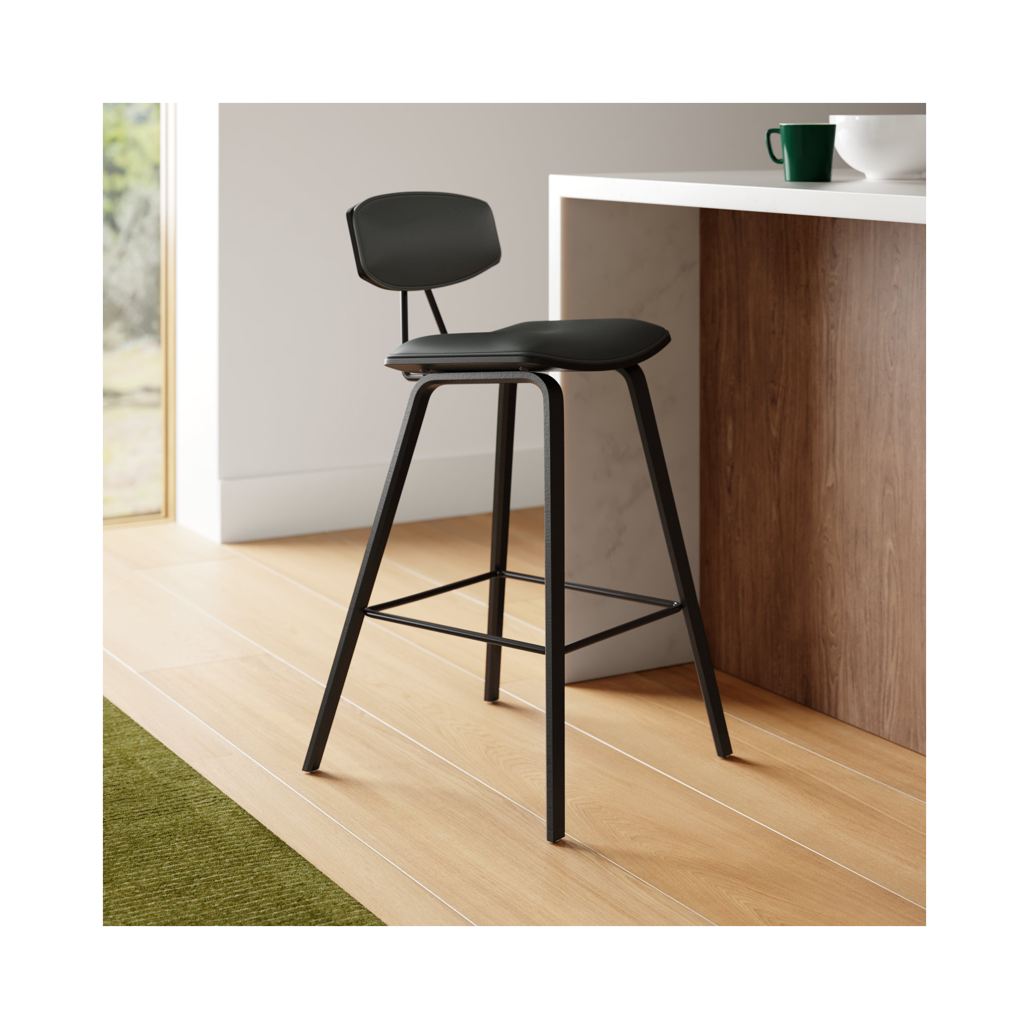 Payton Vegan Leather Bar & Counter Stool, Black, Gray Faux Leather, Bar Stool (29" Seat Height)