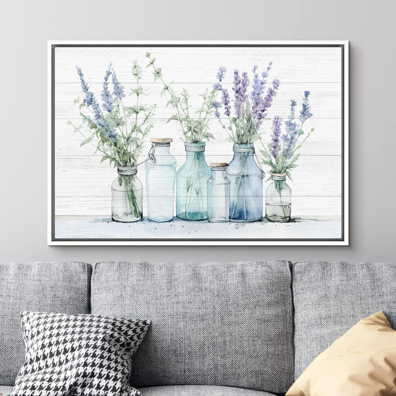 Reproduction botanique moderne sur toile, H 24 po x l 36 po x P 1,5 po, Cadre flottant blanc