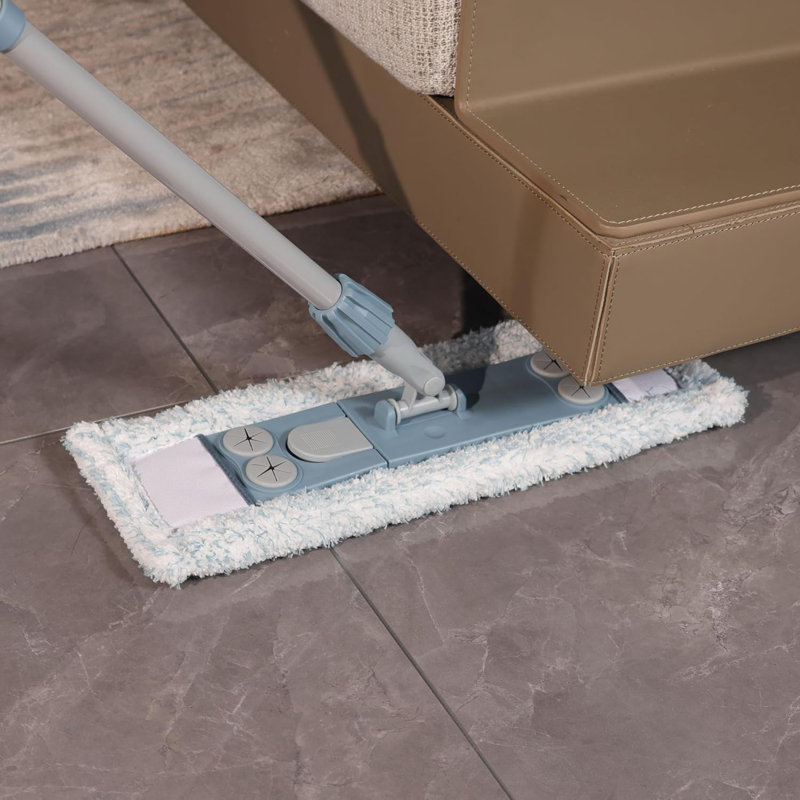 Vadrouille à poussière pour le nettoyage des sols, vadrouille plate magnétique avec 2 tampons lavables - poignée en fer extensible de 64 po pour les planchers en stratifié de marbre, bleu et gris