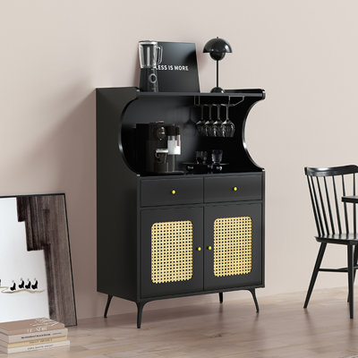 Buffet en bois manufacturé noir + rotin