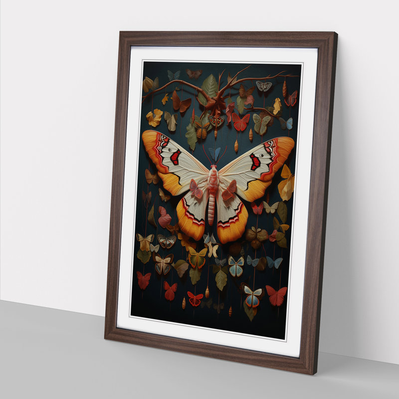 Moth Orphism - Single Picture Frame Print on Wood, 34cm H x 25cm W x 2cm D, Walnut