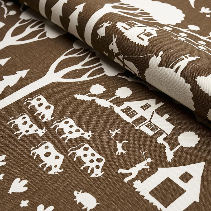 Farm Scene Fabric, Brown
